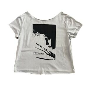 Edward Scissorhands Tee Gray Short Sleeve Raw Hem Crop Top Womens M (1038)